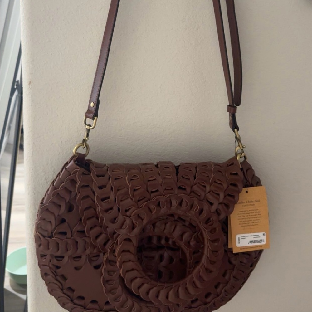 Brown Woven Leather Shoulder Bag